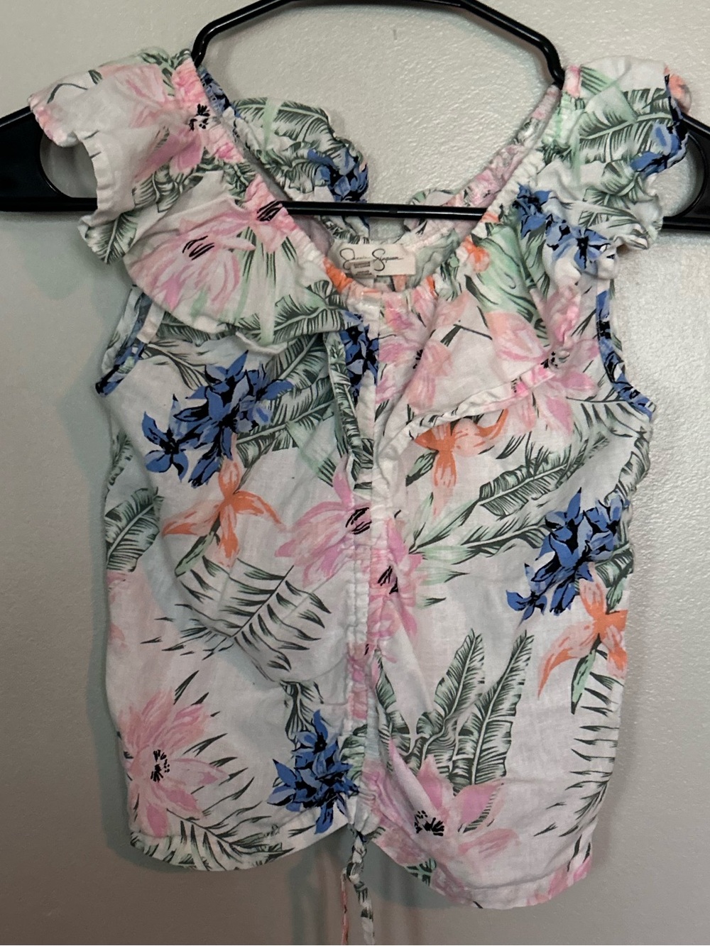 5 for $20! Girls Floral Ruffle Tank Top - Pink/Blue